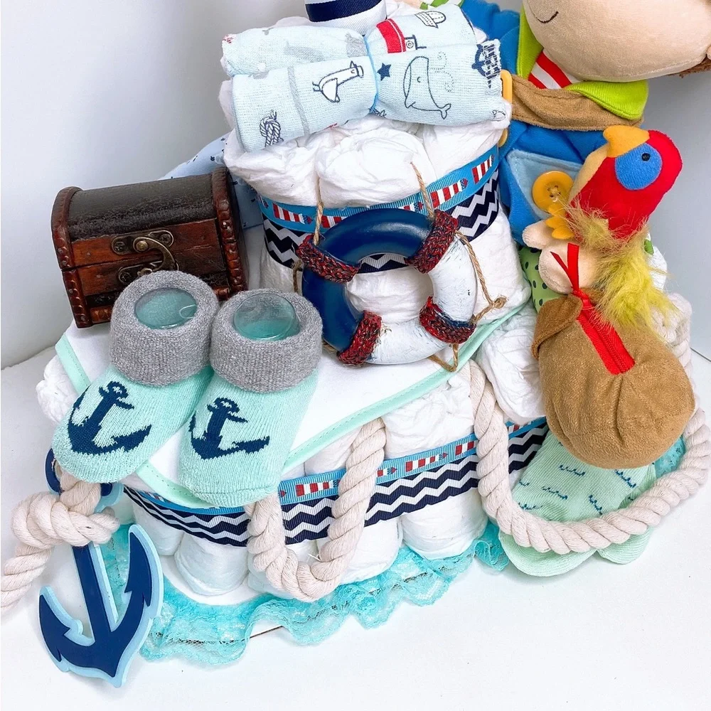 Pirate Diaper Cake, Nautical Themed